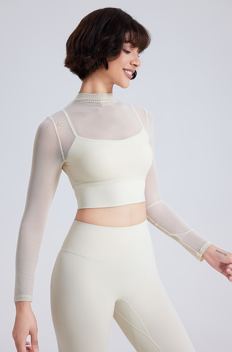 AIRMESH Two-in-One Long-Sleeve Padded Mesh Crop Top