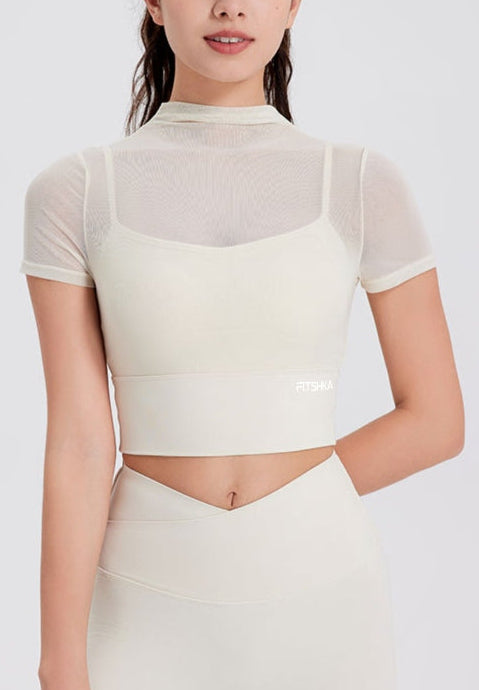 AIRMESH Two-in-One Turtle Neck Padded Mesh Crop Top