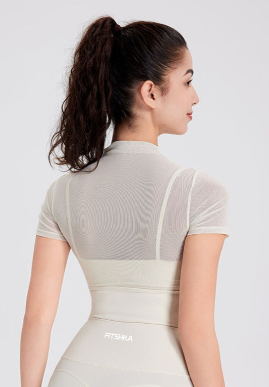 AIRMESH Two-in-One Turtle Neck Padded Mesh Crop Top