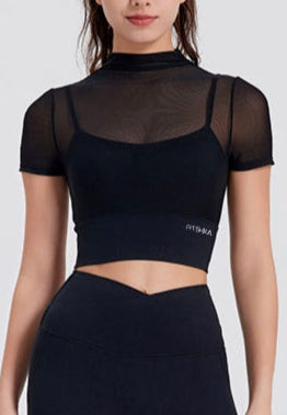 AIRMESH Two-in-One Turtle Neck Padded Mesh Crop Top