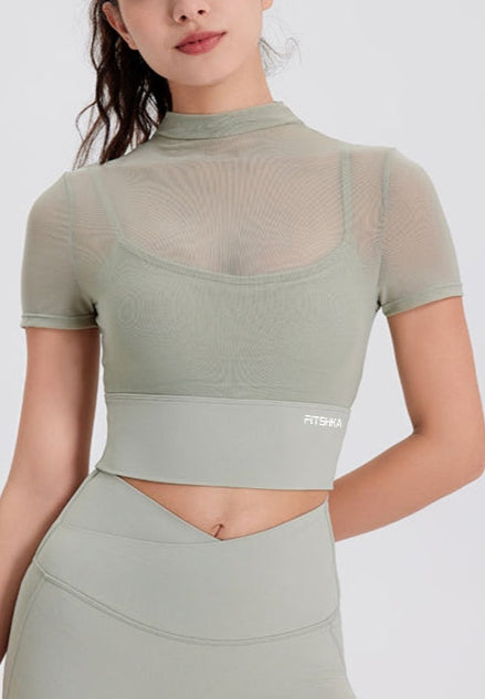 AIRMESH Two-in-One Turtle Neck Padded Mesh Crop Top