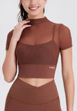 AIRMESH Two-in-One Turtle Neck Padded Mesh Crop Top